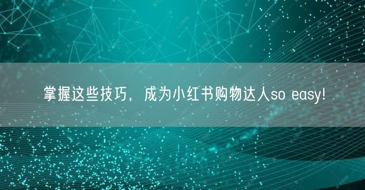 掌握这些技巧，成为小红书购物达人so easy!